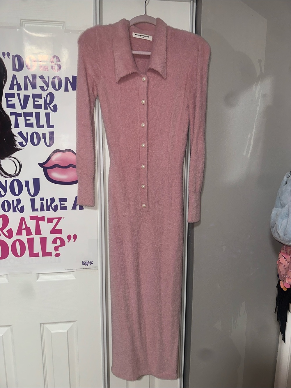 Amanda Uprichard Dusty Rose Long-Sleeve Button Front Maxi Dress